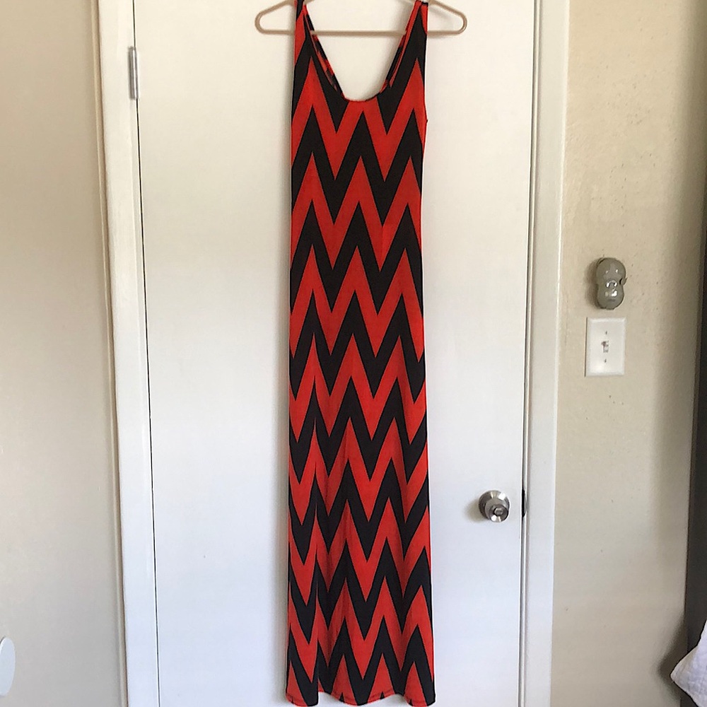 Small orange and black chevron print dress, never worn!